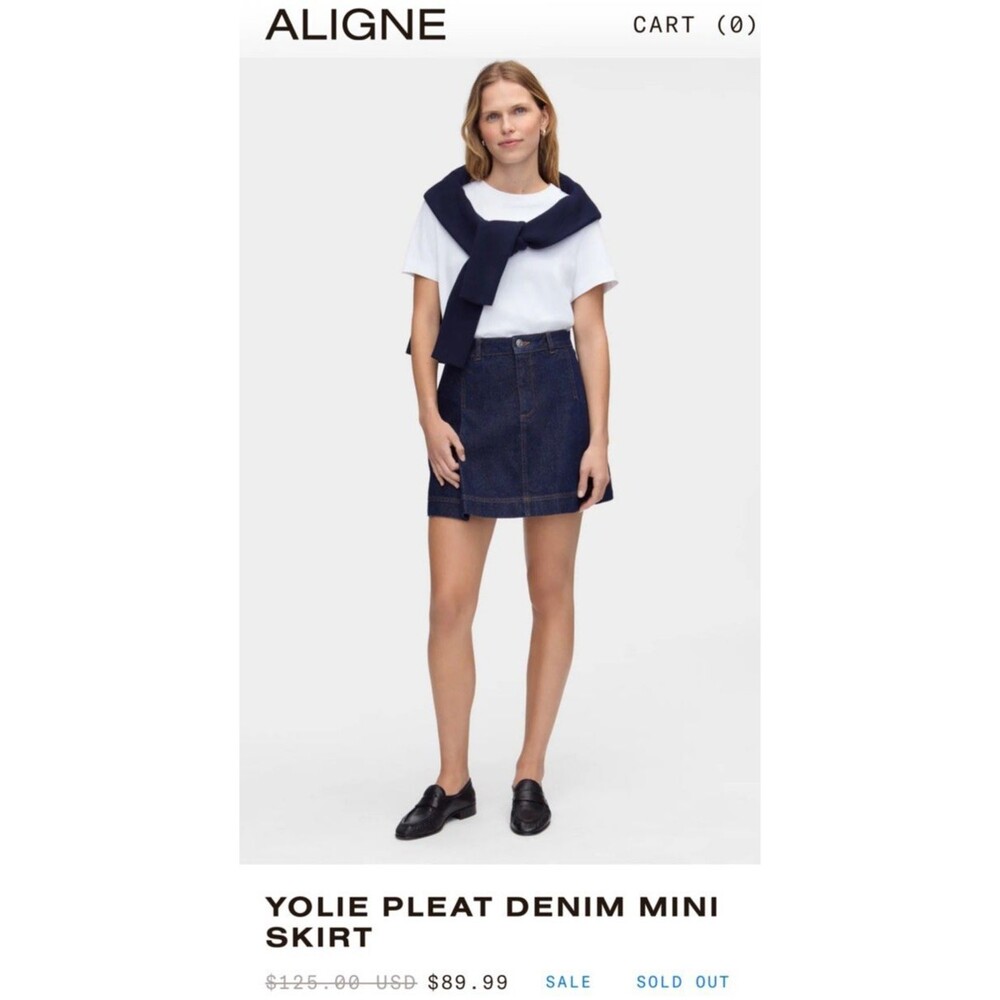 ALIGNE Yolie Pleat Denim Mini Skirt (Indigo), size UK 14 / US 10, 100% cotton, - Picture 11 of 16